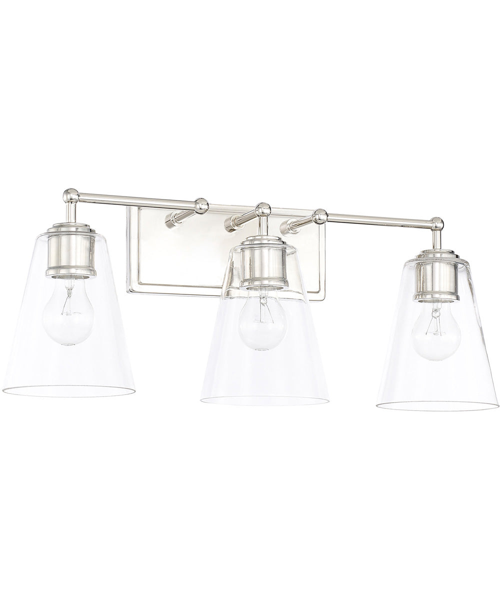 3-Light Vanity In Polished Nickel With Clear Glass