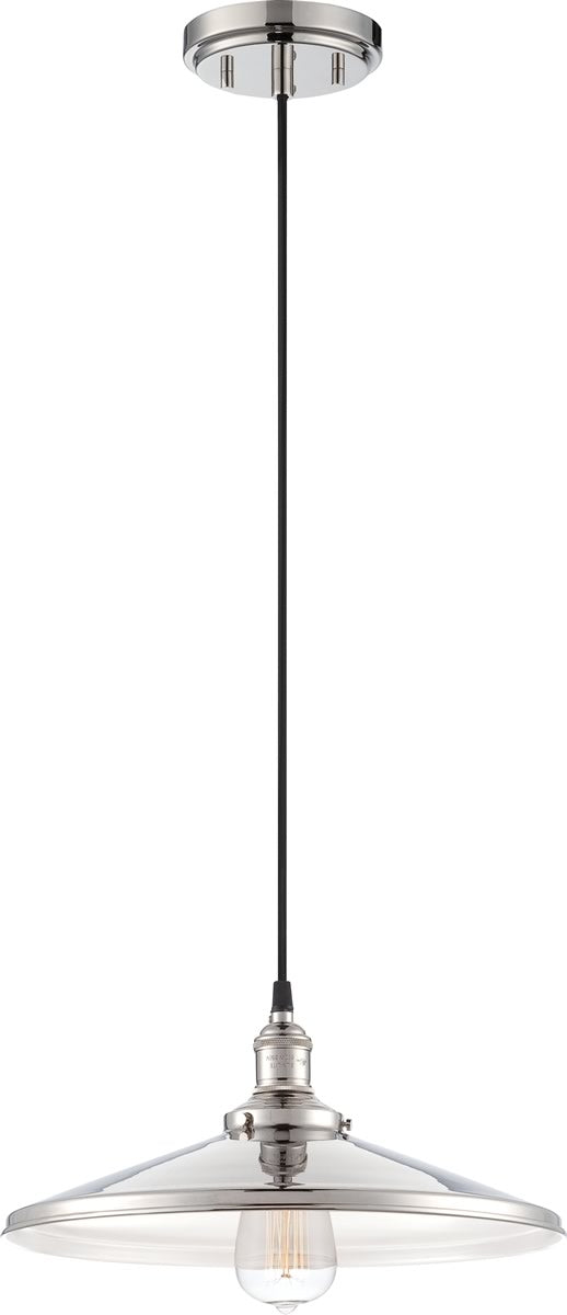 14"W Vintage 1-Light Pendant Polished Nickel