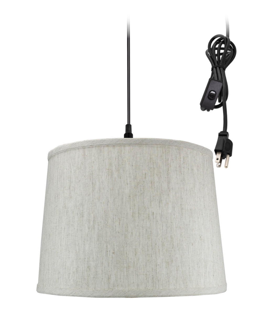 14"W 1 Light Swag Plug-In Pendant  Textured Oatmeal Shade Black Cord