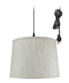14"W 1 Light Swag Plug-In Pendant  Textured Oatmeal Shade Black Cord