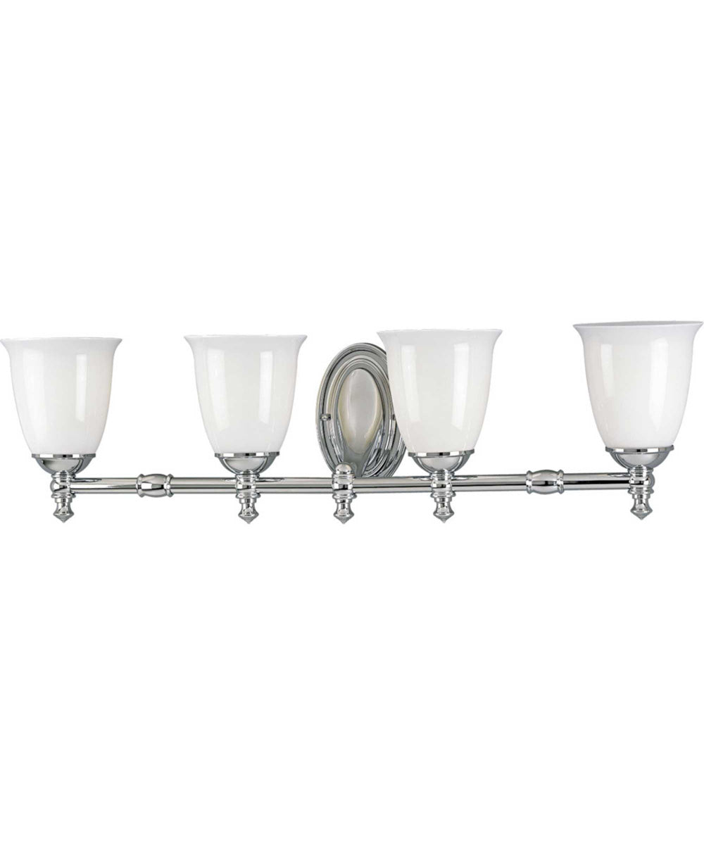 Victorian 4-Light White Opal Glass Farmhouse Bath Vanity Light Polished Chrome