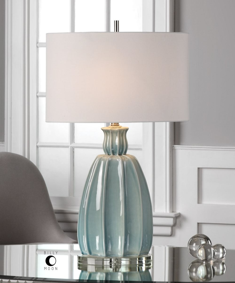 30"H Suzanette Sky Blue Ceramic Lamp