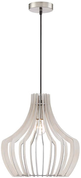 17"W Wood 1-Light  Pendant  White