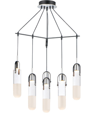 26"W Capsule LED 6-Light Mini Pendant Black / Brushed Aluminum