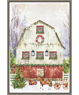 Framed Country Christmas Barn by Art Nd Canvas Wall Art Print (23  W x 33  H), Sylvie Greywash Frame