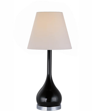 Aleta 1-Light Table Lamp Chrome/ Black Glass Body/White Fabric Shade