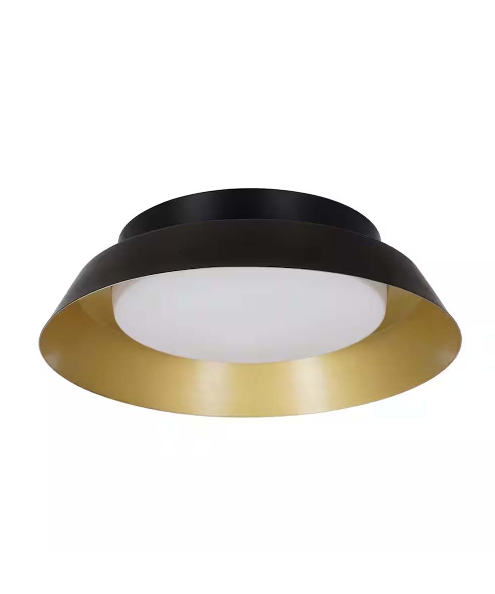 Cresswell 13"W 1-Light Matte Black LED Modern Flush Mount Light Fixture with Brushed Gold Interior Metal Shade