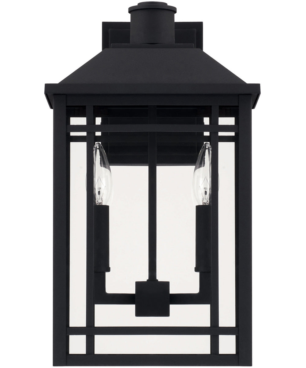 Braden 2-Light Outdoor Wall Mount Rain or Shine - Black with Clear Glass