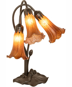 16" High Amber Tiffany Pond Lily 3 Light Accent Lamp