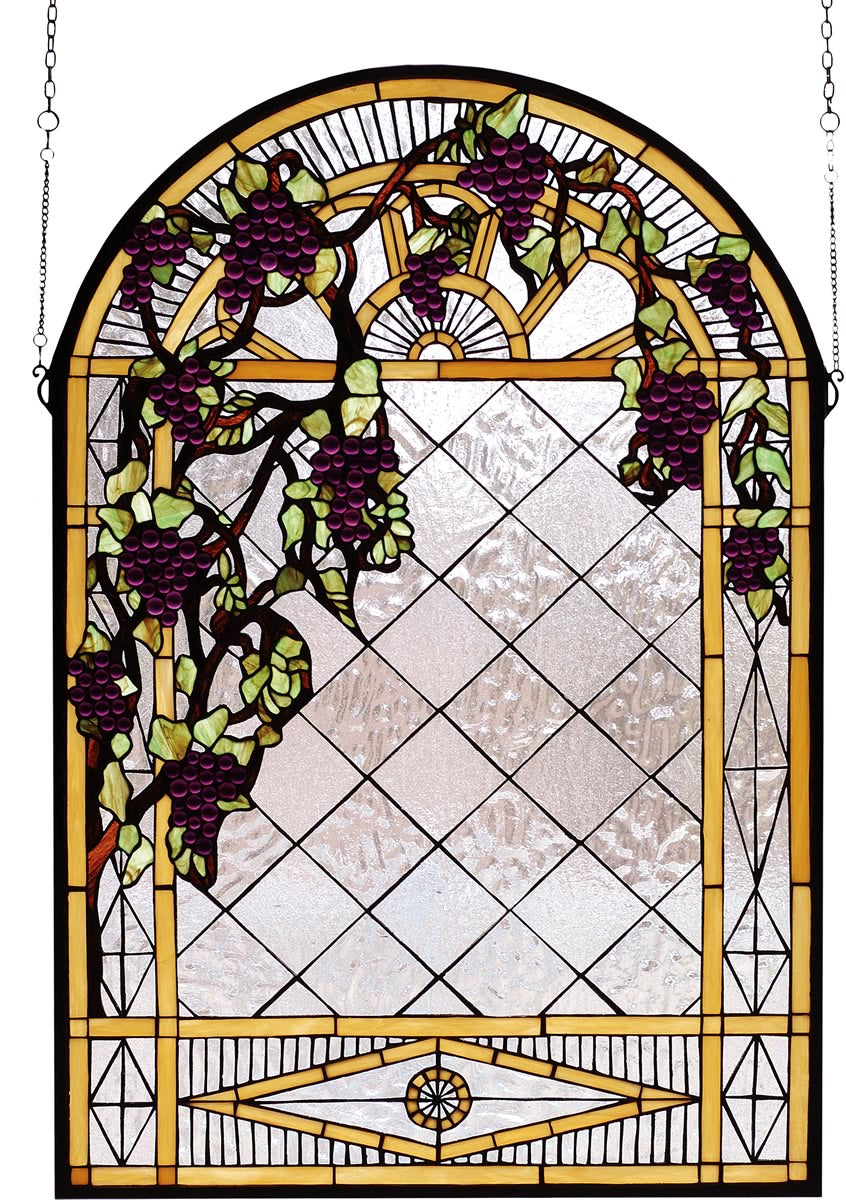 36"H x 24"W Grape Diamond Trellis Stained Glass Window