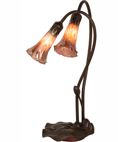 16" High Purple Iridescent Tiffany Pond Lily 2 Light Accent Lamp