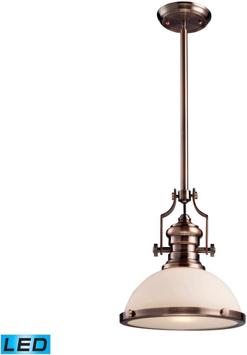 13"W Chadwick 1-Light LED Pendant Antique Copper/White Glass