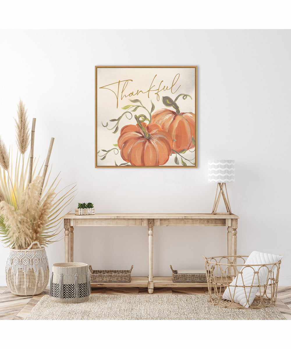 Framed Thankful Pumpkins by Nina Blue Canvas Wall Art Print (30  W x 30  H), Sylvie Maple Frame