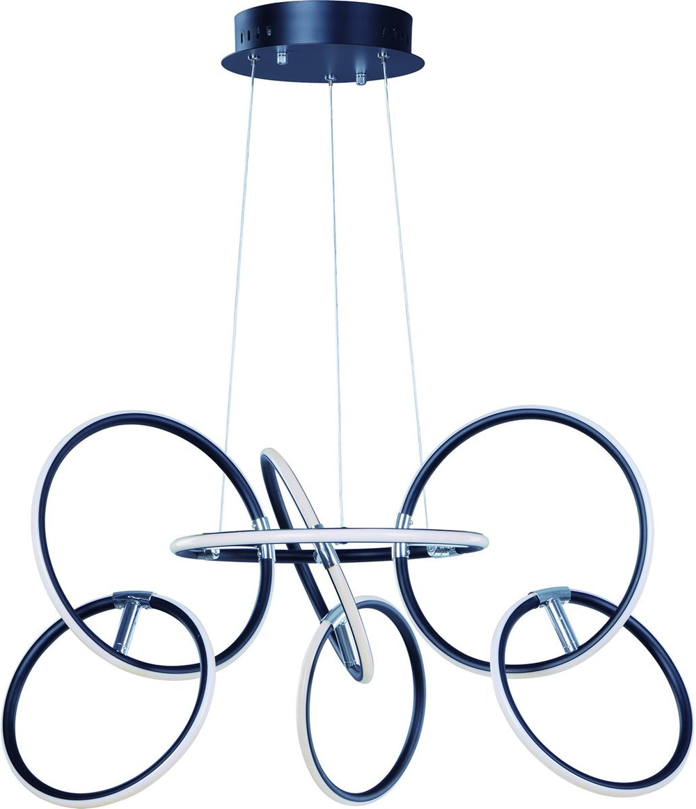 32"W Ringer LED Pendant Black and Polished Chrome