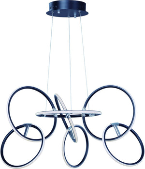 32"W Ringer LED Pendant Black and Polished Chrome