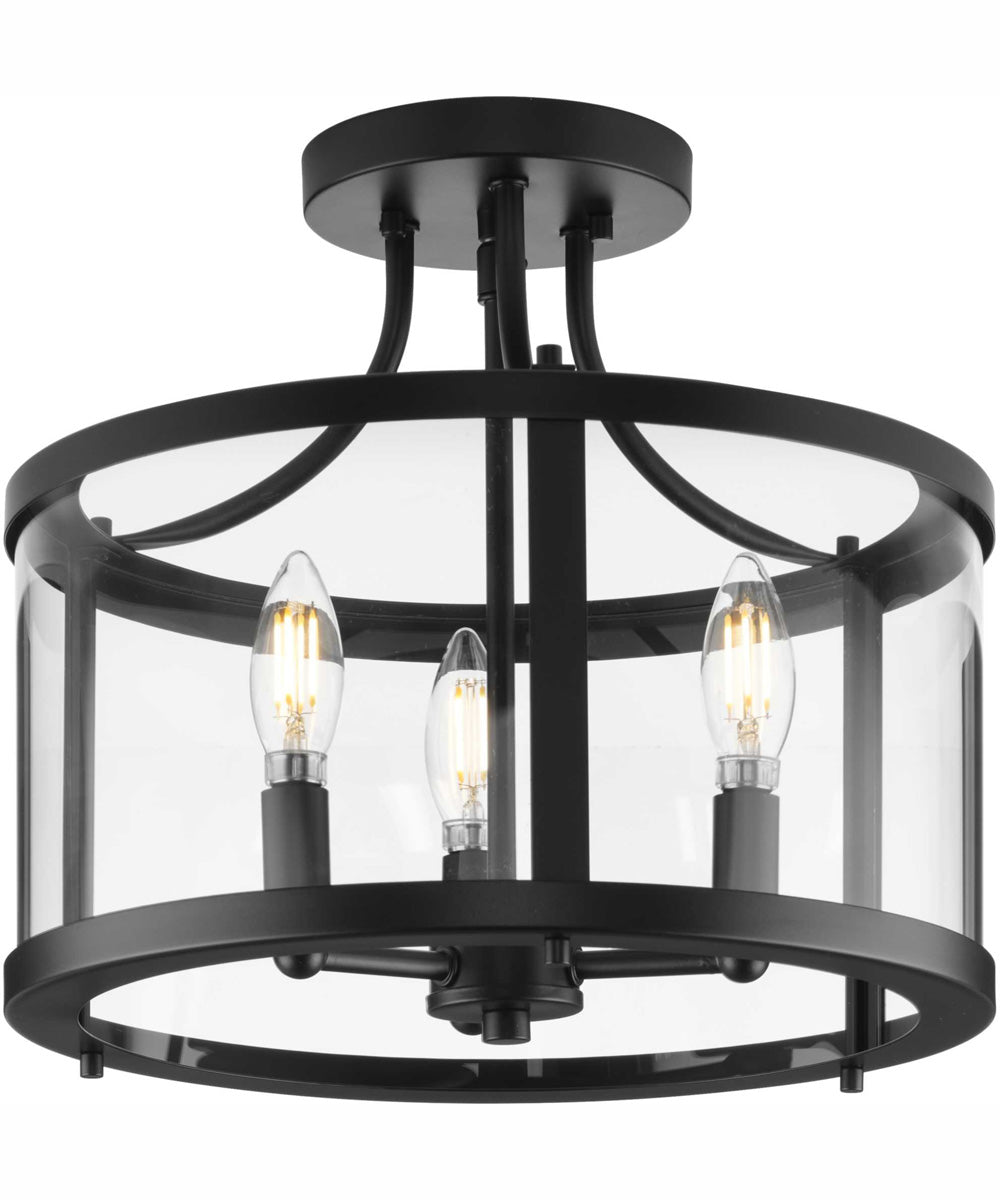 Gilliam 13 in. 3-Light New Traditional Semi-Flush Mount Matte Black