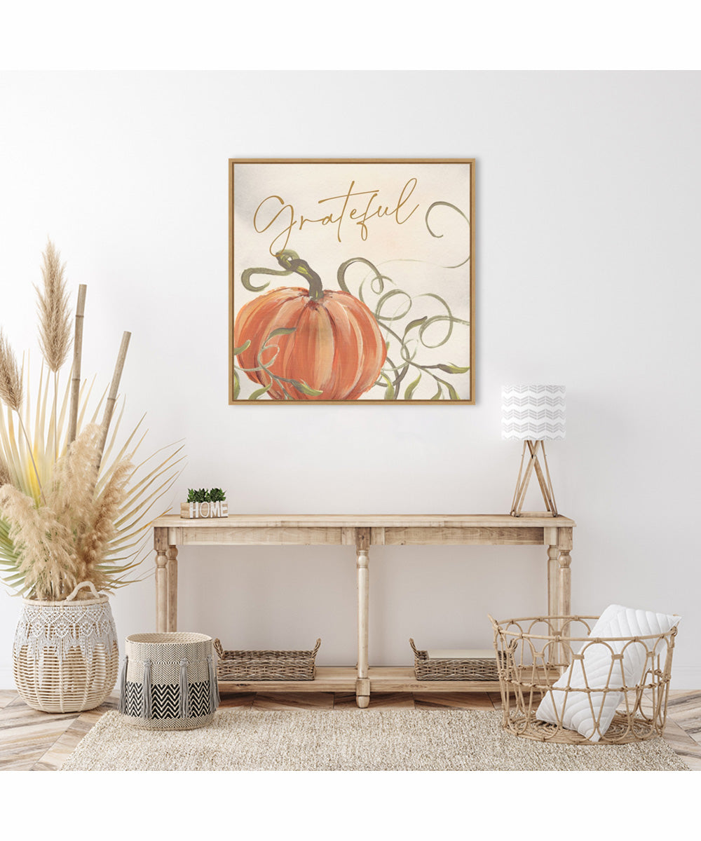 Framed Grateful Pumpkins by Nina Blue Canvas Wall Art Print (30  W x 30  H), Sylvie Maple Frame