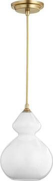 8"W 1-light Pendant Aged Brass w/ Opal