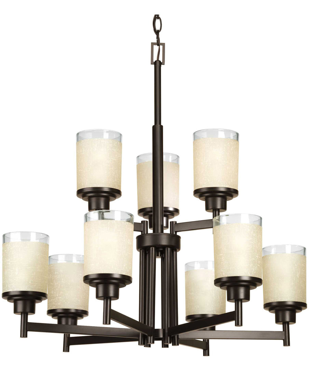 Alexa 9-Light Etched Umber Linen With Clear Edge Glass Modern Chandelier Light Antique Bronze