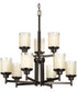 Alexa 9-Light Etched Umber Linen With Clear Edge Glass Modern Chandelier Light Antique Bronze