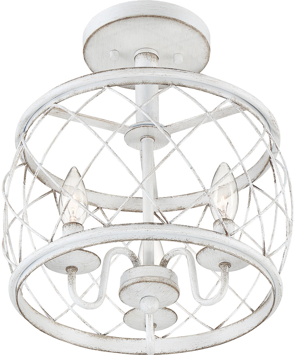Dury Small 3-light Semi Flush Mount Antique White