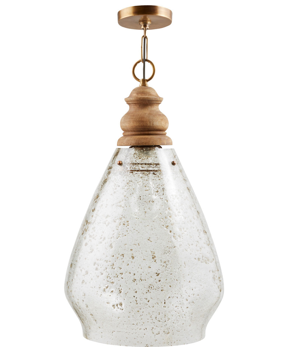 1-Light Pendant In Light Wood With Stone Seeded Glass