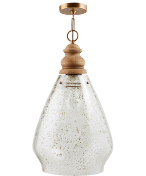1-Light Pendant In Light Wood With Stone Seeded Glass