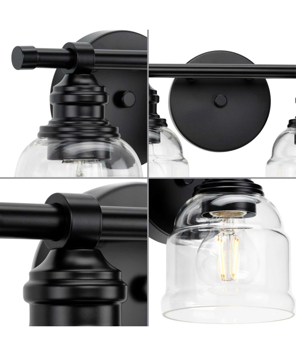 Ambrose 2-Light Farmhouse Clear Glass Bath Vanity Light Matte Black