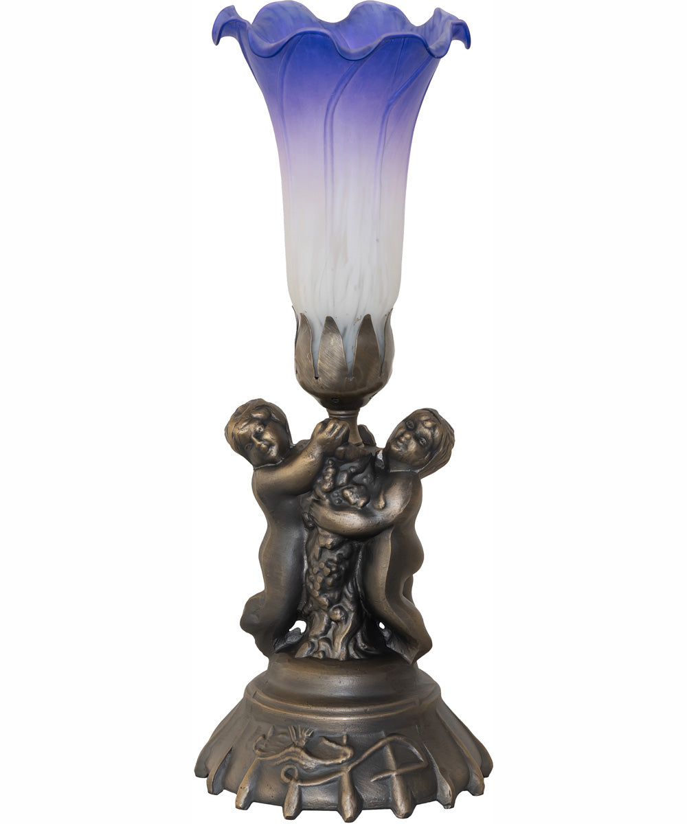 13" High Blue/White Tiffany Pond Lily Twin Cherub Accent Lamp