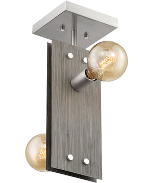 6"W Stella 2-Light Close-to-Ceiling Driftwood / Brushed Nickel Accents