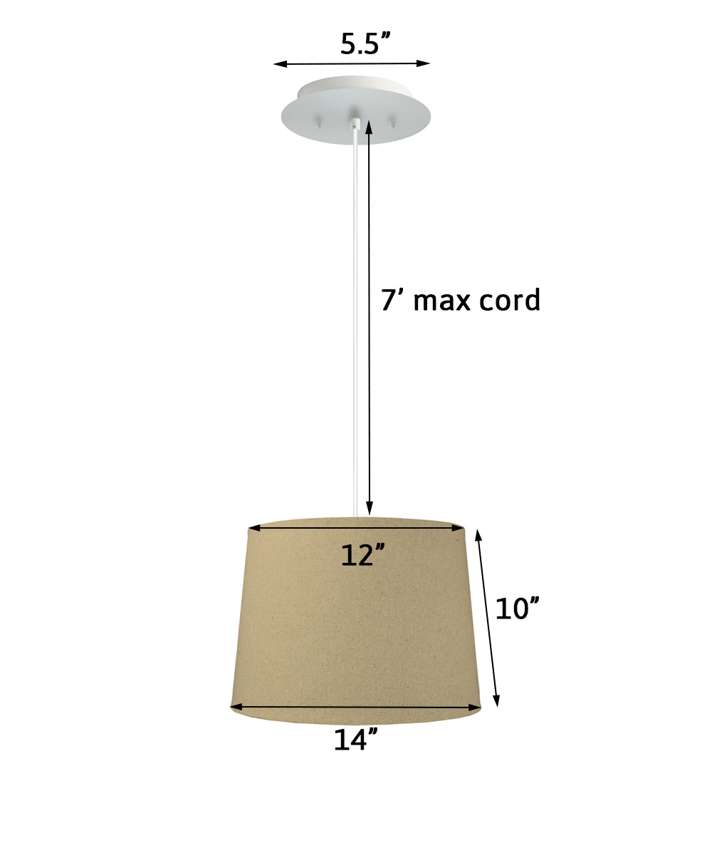 14" W 2 Light Pendant Sand Linen Shade with Diffuser, White Cord