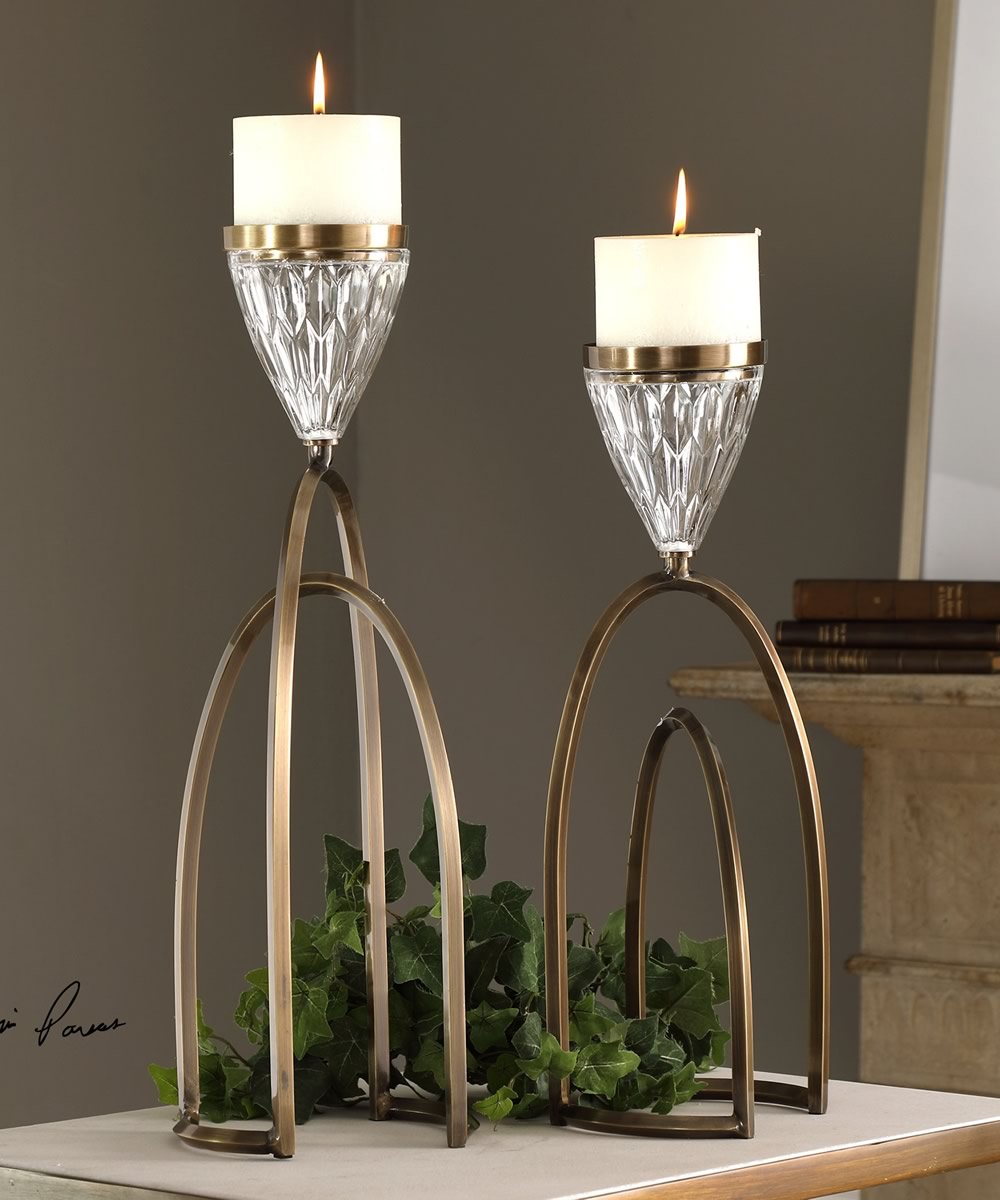 24"H Carma Bronze And Crystal Candleholders Set of 2