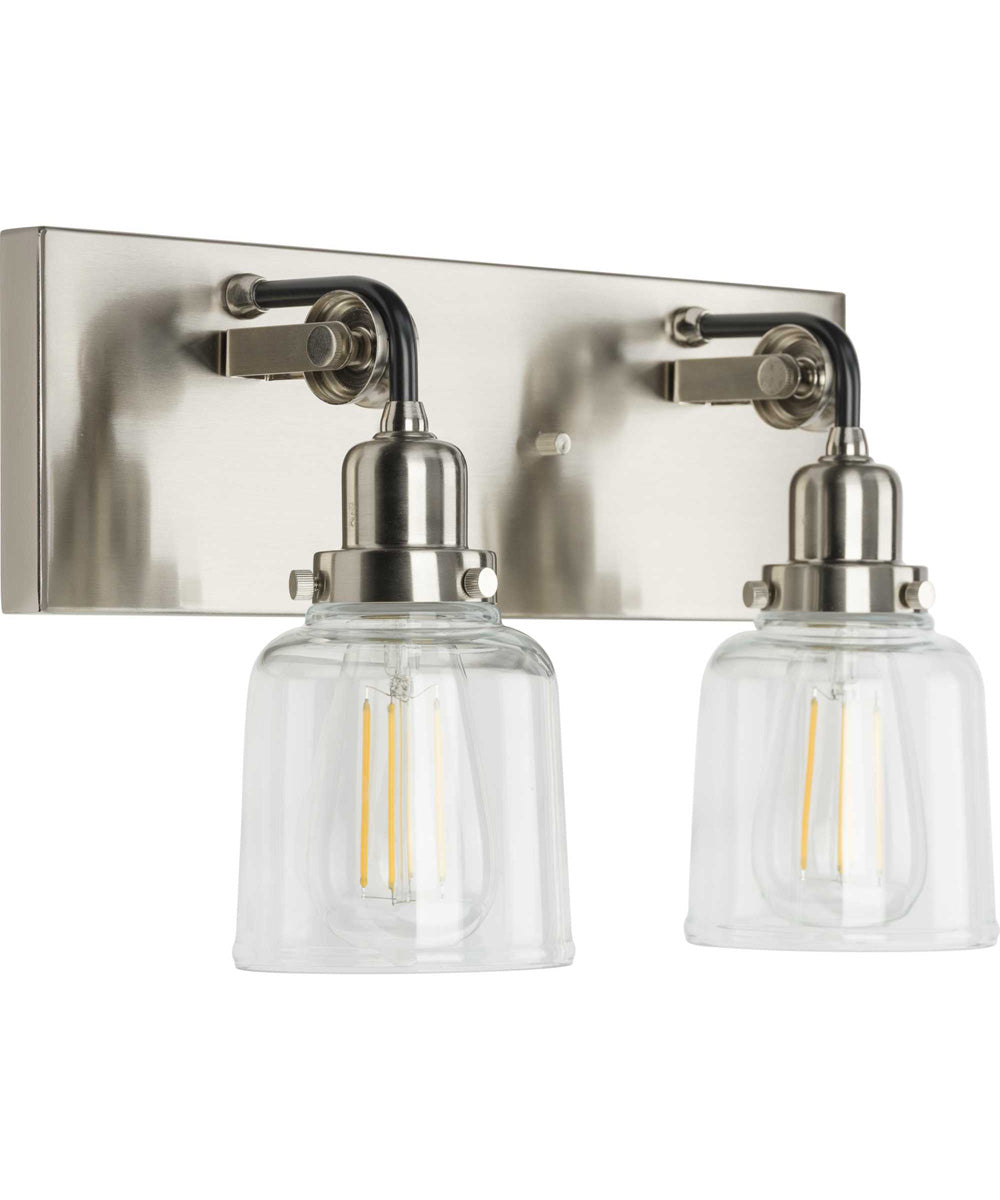 Rushton 2-Light Clear Glass Farmhouse Bath Vanity Light Brushed Nickel