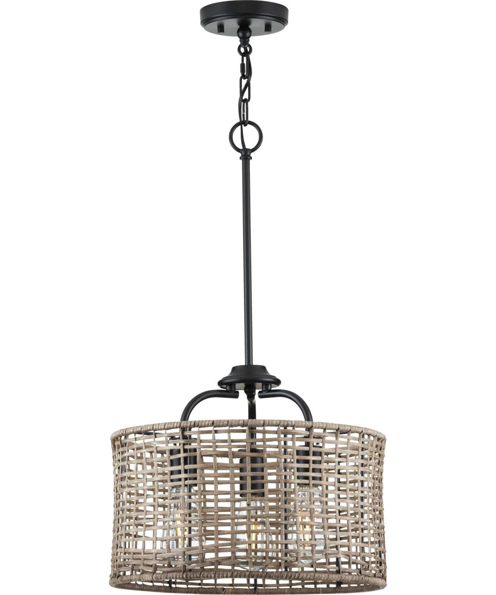 Lavelle 3-Light Mocha finish Rattan Convertible Semi-Flush Ceiling or Hanging Pendant Light Matte Black