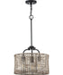 Lavelle 3-Light Mocha finish Rattan Convertible Semi-Flush Ceiling or Hanging Pendant Light Matte Black