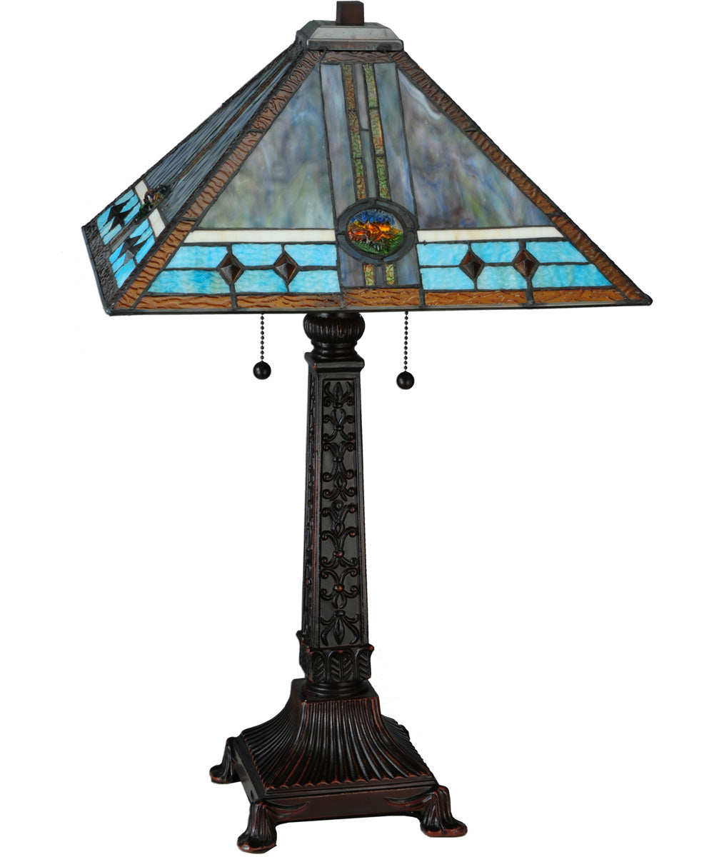 27"H Mission Rose  2-Light Tiffany Table Lamp Brown