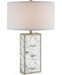 Mollia 1-Light Table Lamp Faux Marble/White Linen Shade