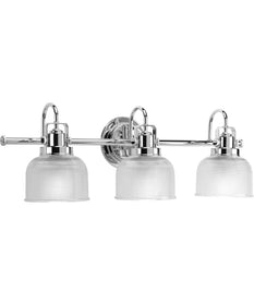 Archie 3-Light Clear Double Prismatic Glass Coastal Bath Vanity Light Polished Chrome