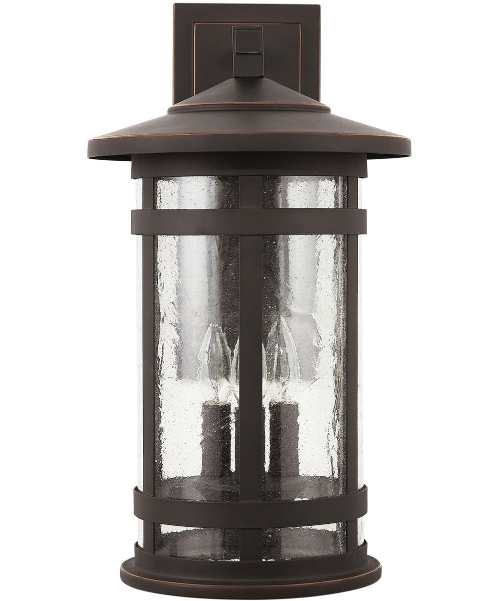 Mission Hills 3-Light Outdoor Wall Mount Rain or Shine - Oiled Bronze with Antiqued Seeded Glass