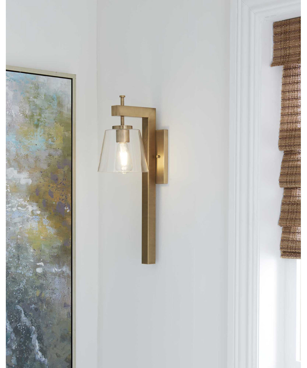 Saffert 1-Light New Traditional Clear Glass Wall Light Vintage Brass