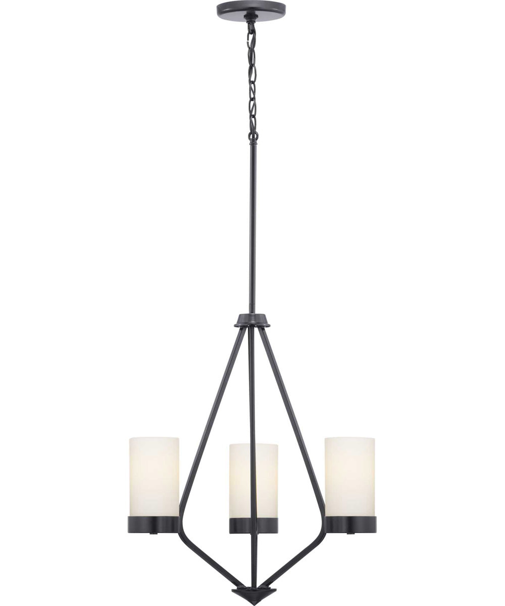 Elevate 3-Light Etched White Glass Mid-Century Modern Chandelier Light Matte Black