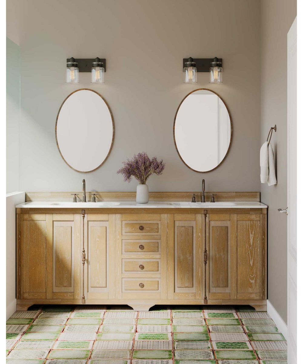 Calhoun 2-Light Clear Glass Farmhouse Bath Vanity Light Antique Bronze