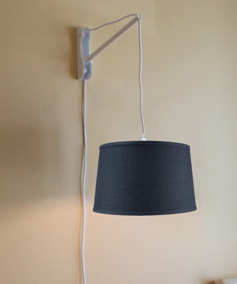16"W MAST Plug-In Wall Mount Pendant 1 Light White Cord/Arm Shallow Drum Textured Slate Blue