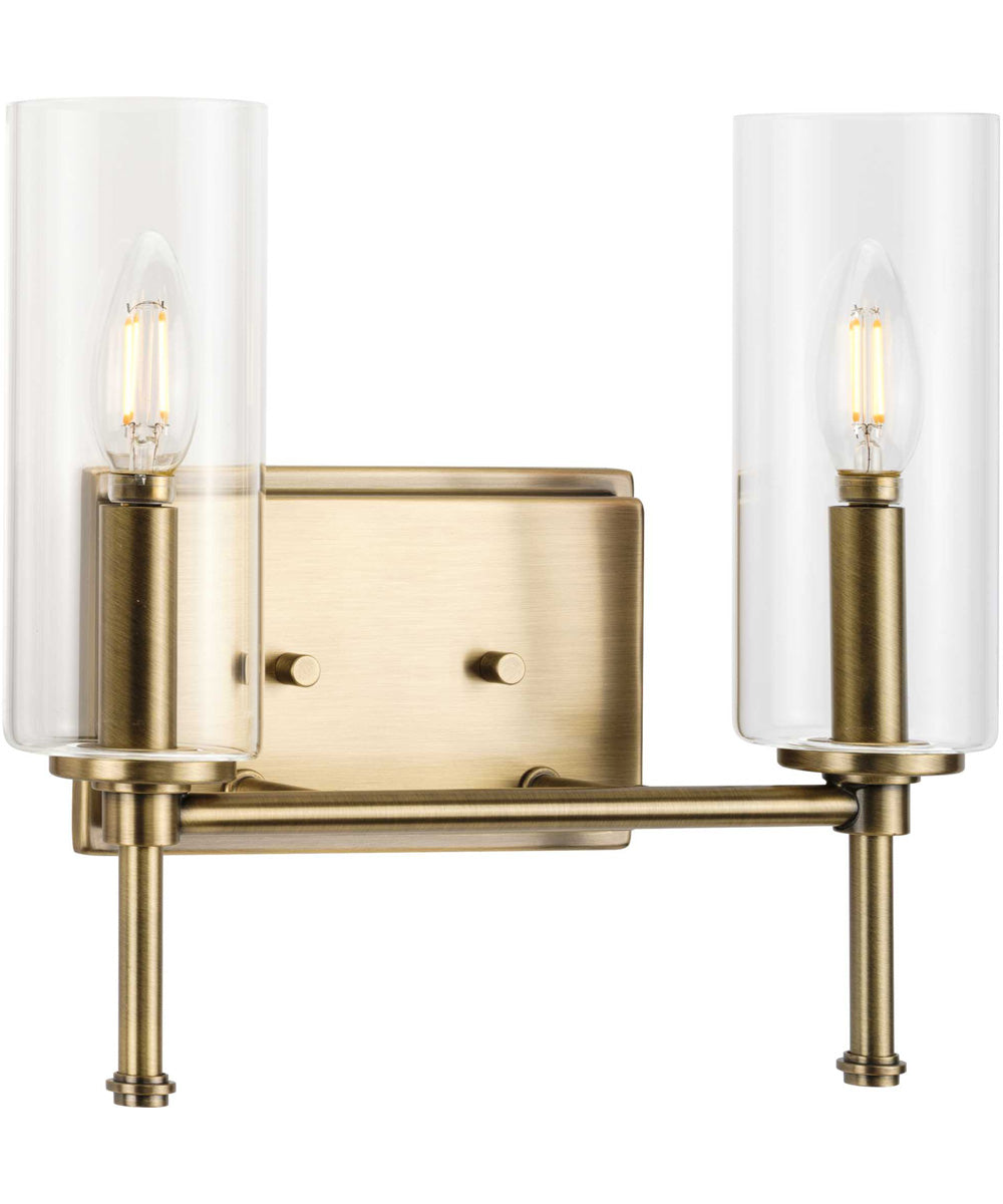 Elara 2-Light New Traditional Clear Glass Bath Vanity Light Vintage Brass