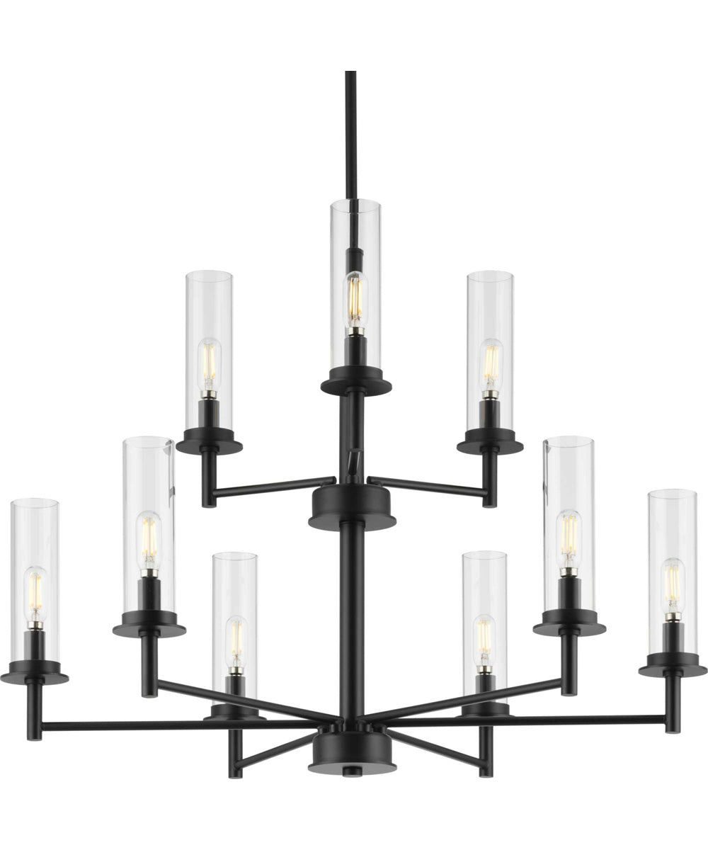 Kellwyn 9-Light Clear Glass Transitional Style Chandelier Light Matte Black