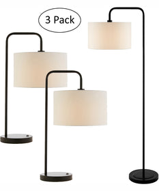 Orea 1-Light 3Pcs Floor & Table Lamp Set Black/Linen Shade