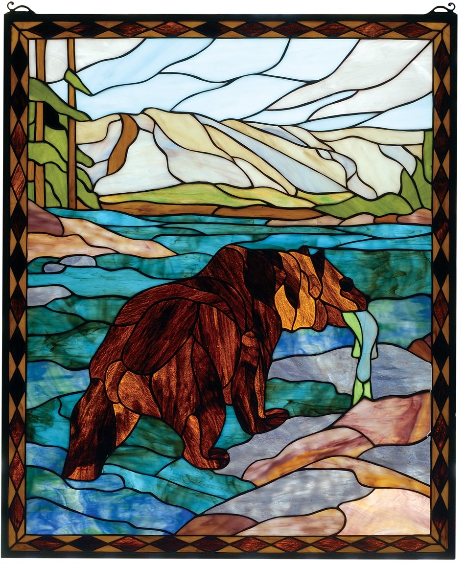 30"H x 25"W Grizzly Bear Stained Glass Window