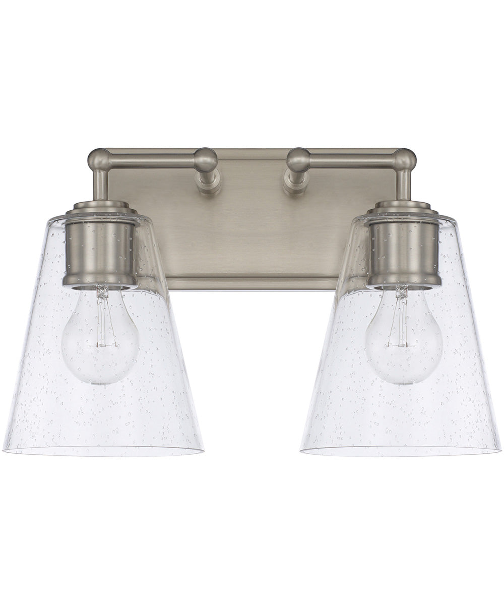 2-Light Vanity In Brushed Nickel With Clear Seeded Glass