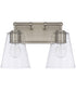2-Light Vanity In Brushed Nickel With Clear Seeded Glass
