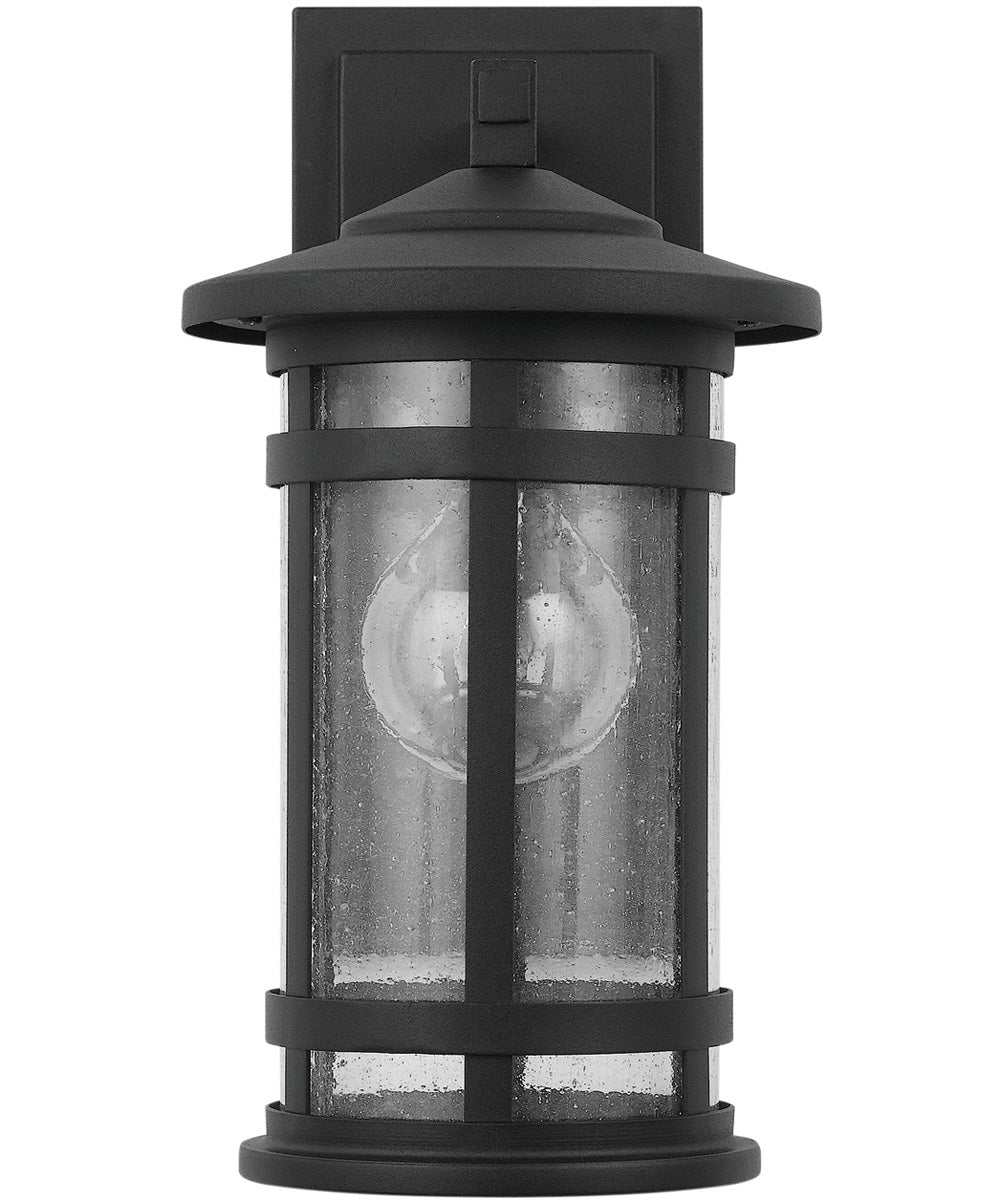 Mission Hills 1-Light Outdoor Wall Mount Rain or Shine - Black with Antiqued Seeded Glass